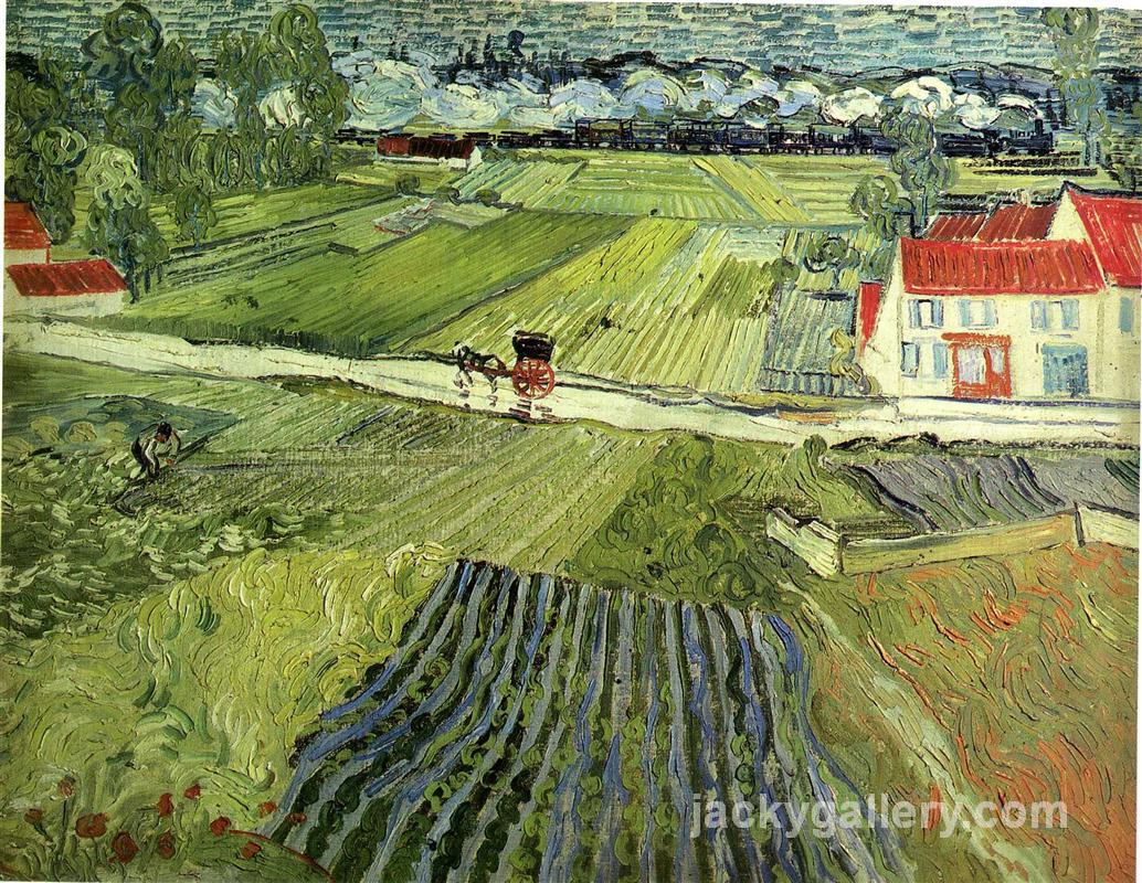 Landscape with Carriage and Train, Van Gogh painting